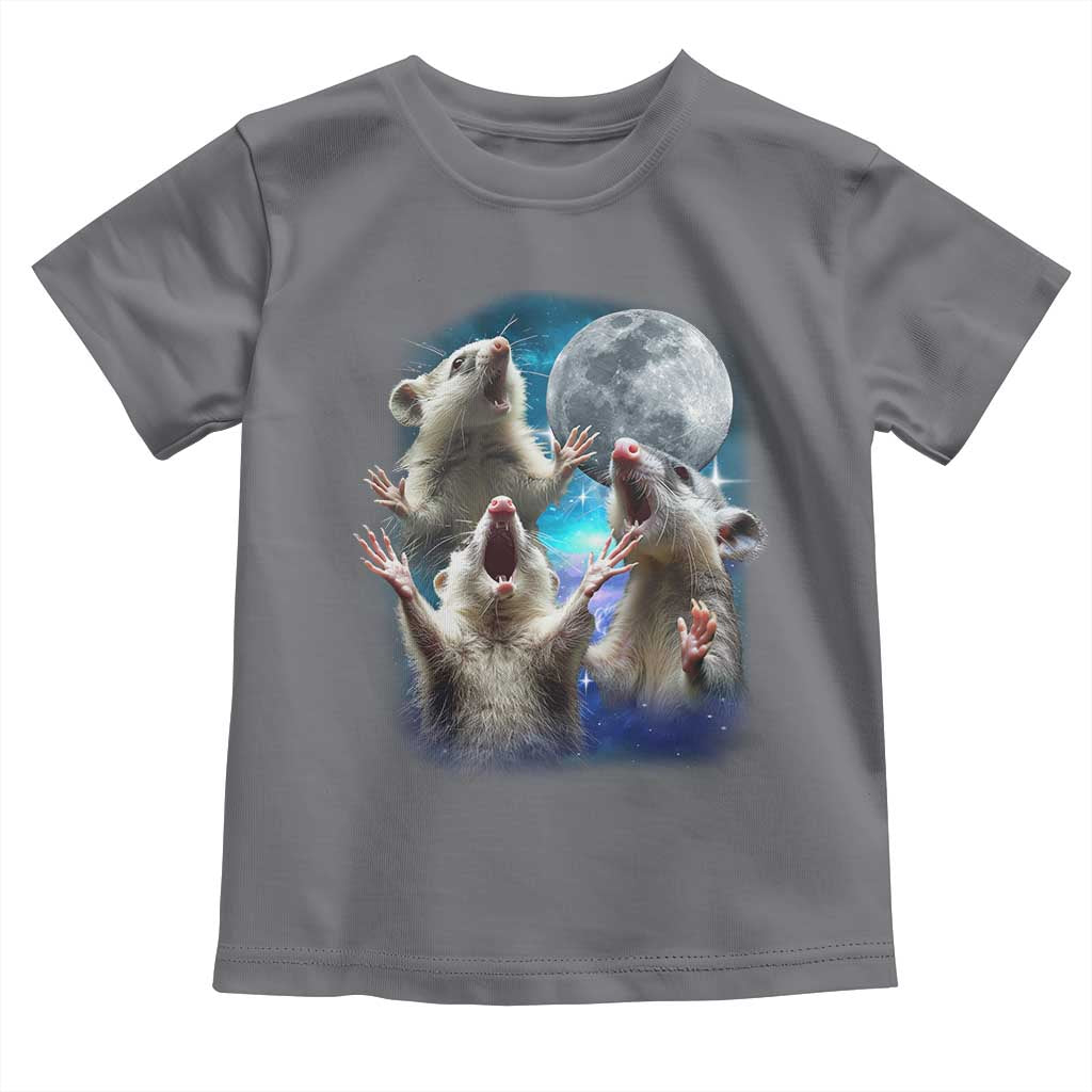 Funny Opossum Meme Toddler T Shirt Three Possum Screaming Under The Moon Weird Cursed Meme
