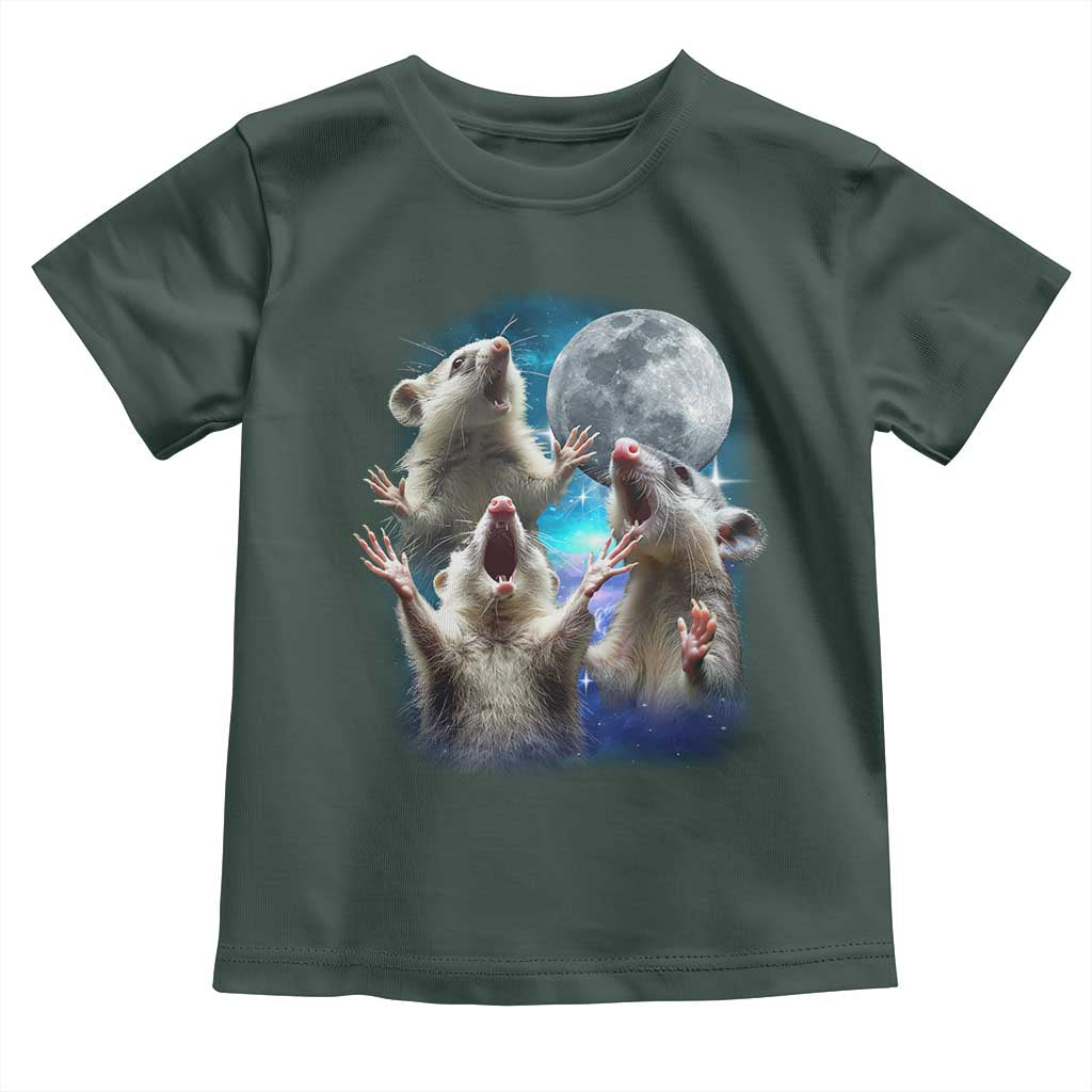 Funny Opossum Meme Toddler T Shirt Three Possum Screaming Under The Moon Weird Cursed Meme