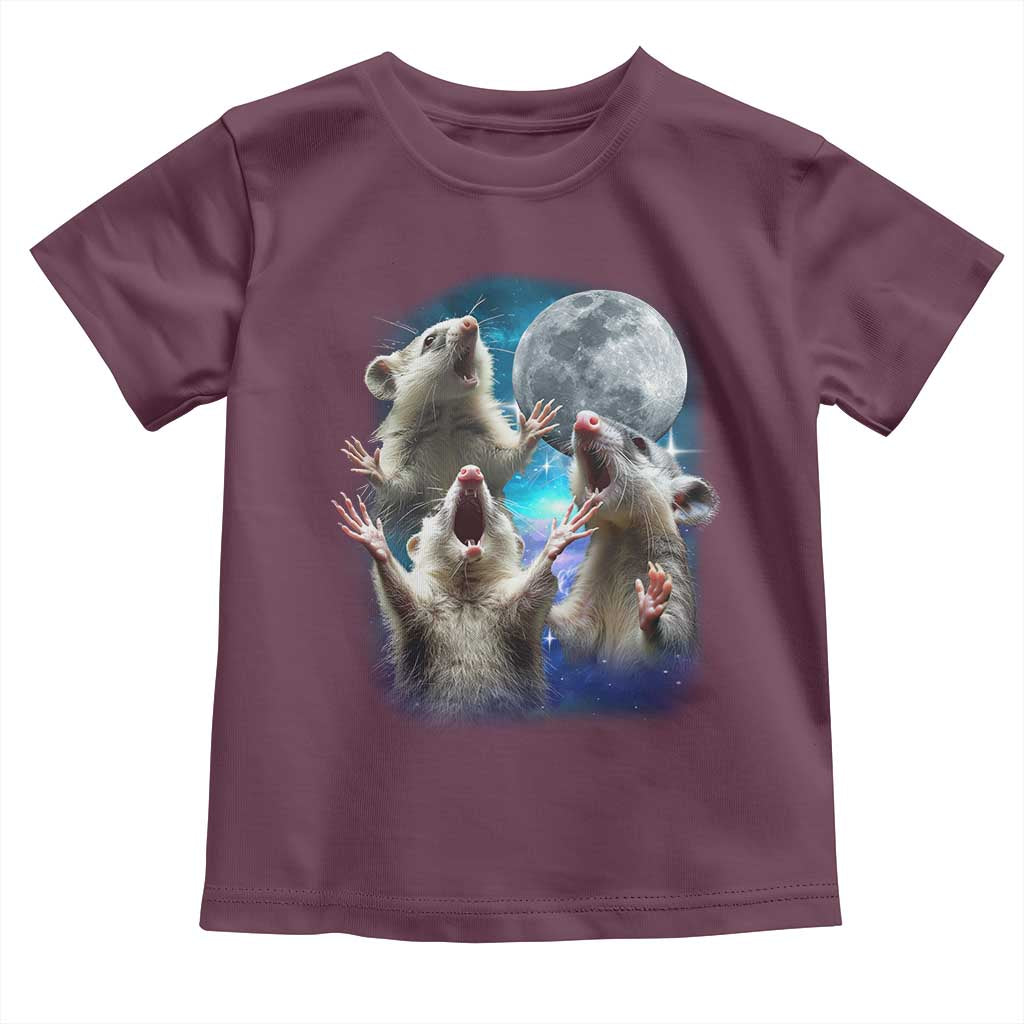 Funny Opossum Meme Toddler T Shirt Three Possum Screaming Under The Moon Weird Cursed Meme