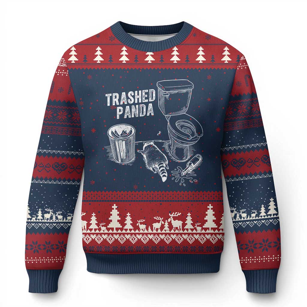 Funny Trashed Panda Ugly Christmas Sweater Drunk Raccoon in Toilet Meme Hot Mess - Wonder Print Shop