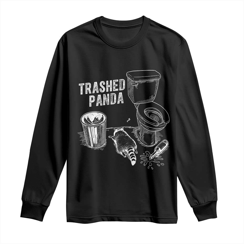Funny Trashed Panda Long Sleeve Shirt Drunk Raccoon in Toilet Meme Hot Mess - Wonder Print Shop