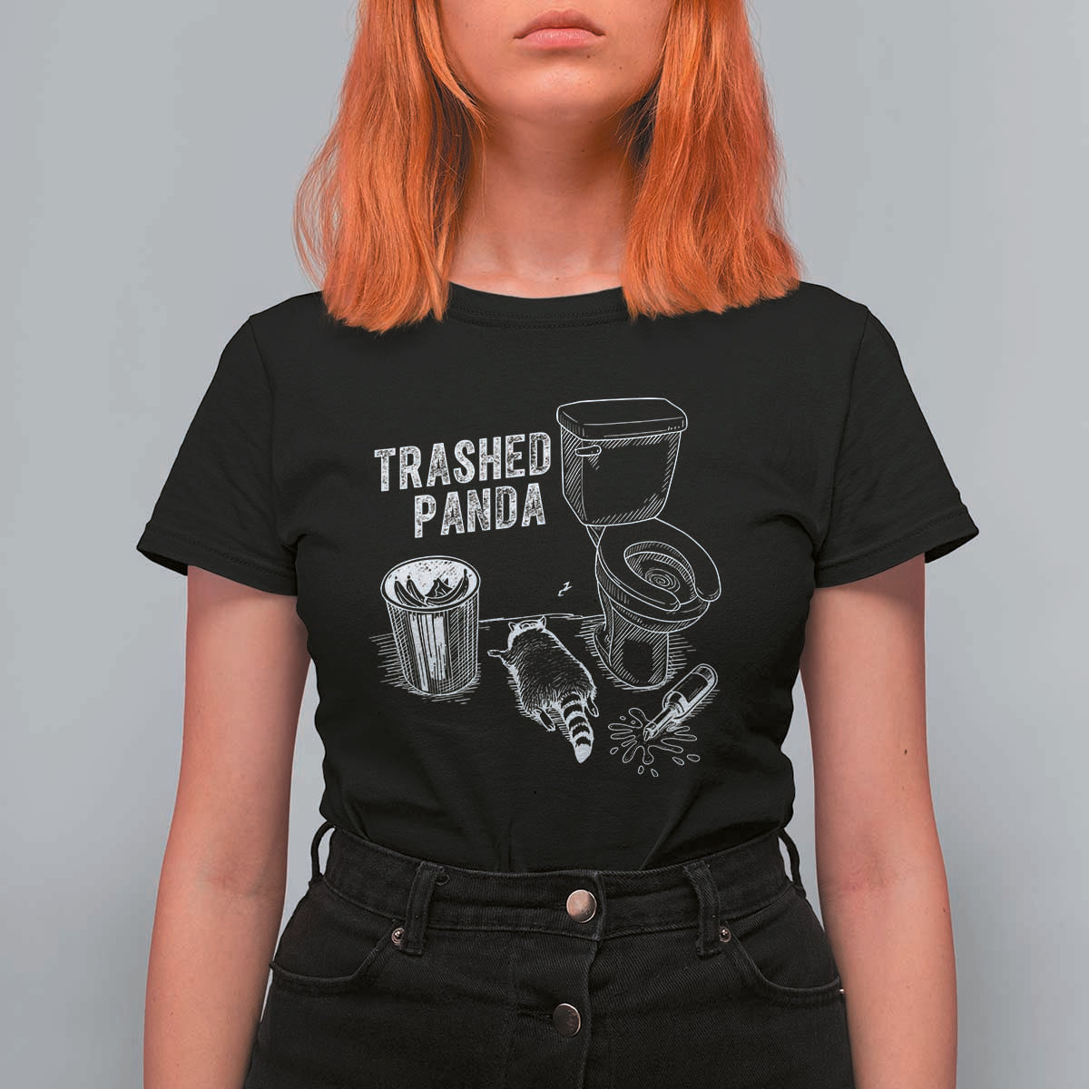 Funny Trashed Panda T Shirt For Women Drunk Raccoon in Toilet Meme Hot Mess - Wonder Print Shop