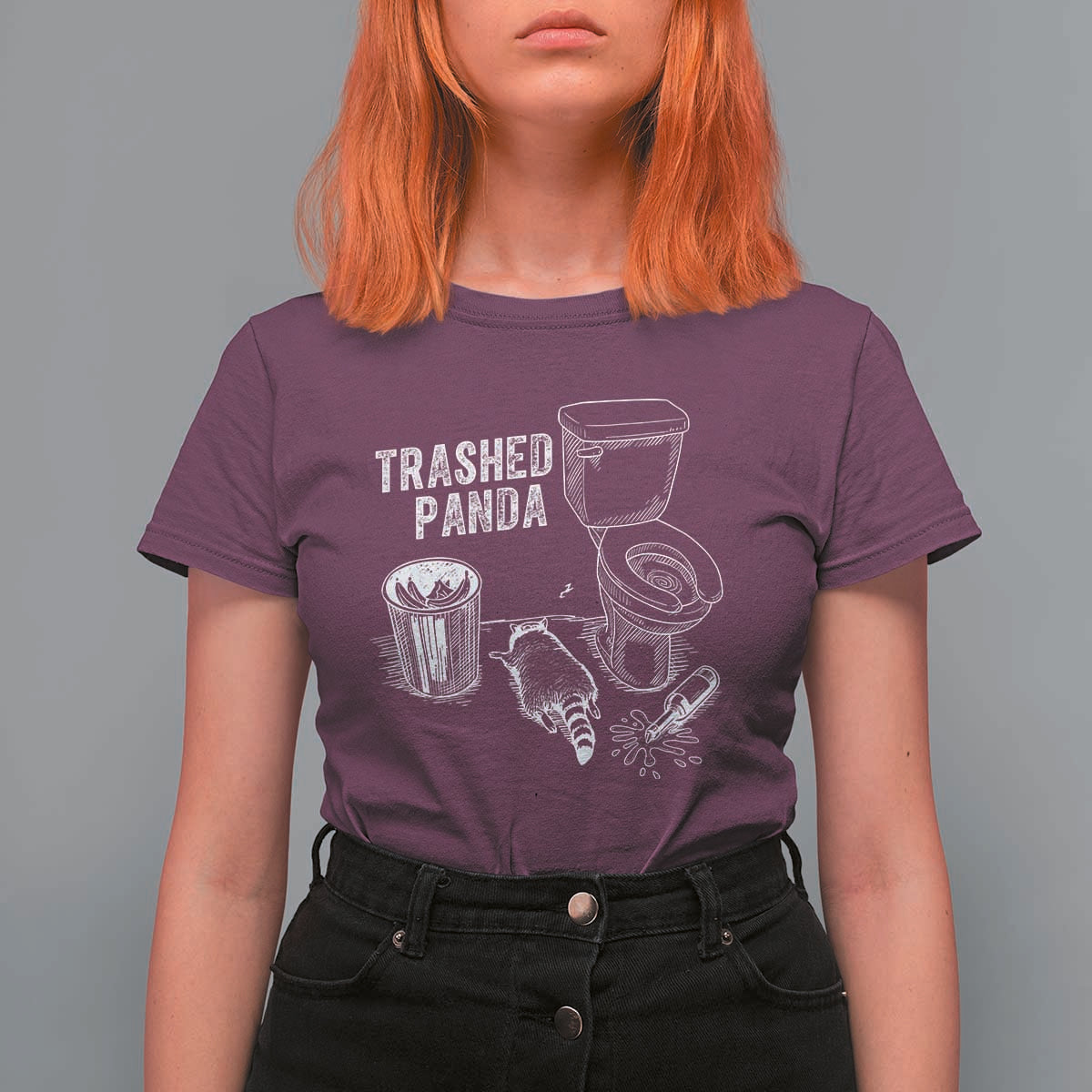 Funny Trashed Panda T Shirt For Women Drunk Raccoon in Toilet Meme Hot Mess - Wonder Print Shop