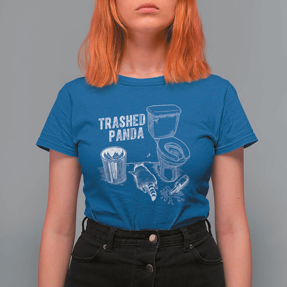 Funny Trashed Panda T Shirt For Women Drunk Raccoon in Toilet Meme Hot Mess - Wonder Print Shop