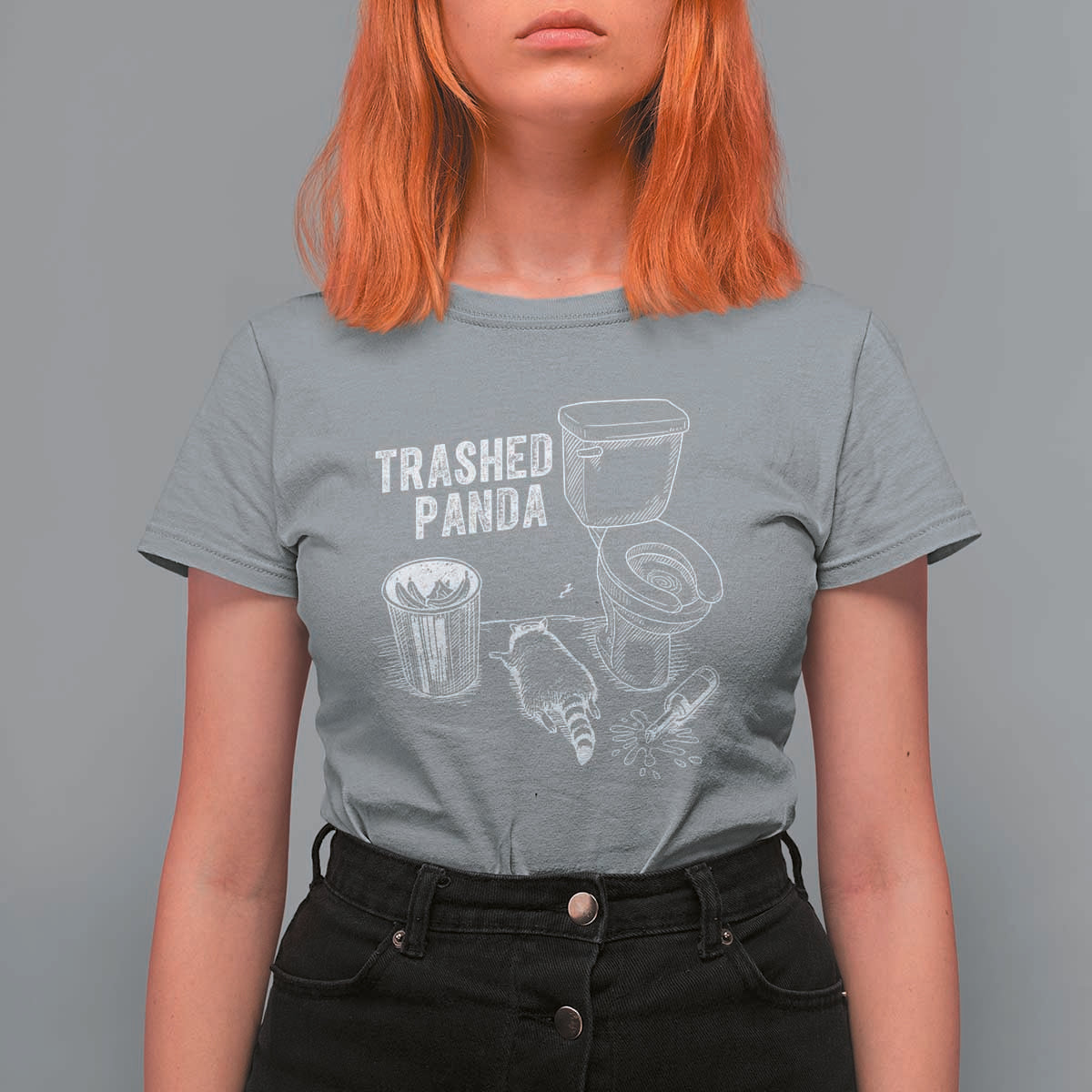 Funny Trashed Panda T Shirt For Women Drunk Raccoon in Toilet Meme Hot Mess - Wonder Print Shop