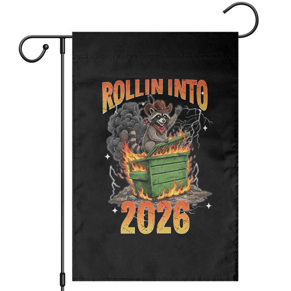 Dumpster Fire Raccoon Meme for Surviving 2025 Garden Flag Rollin Into 2026 Trash Panda Energy - Wonder Print Shop