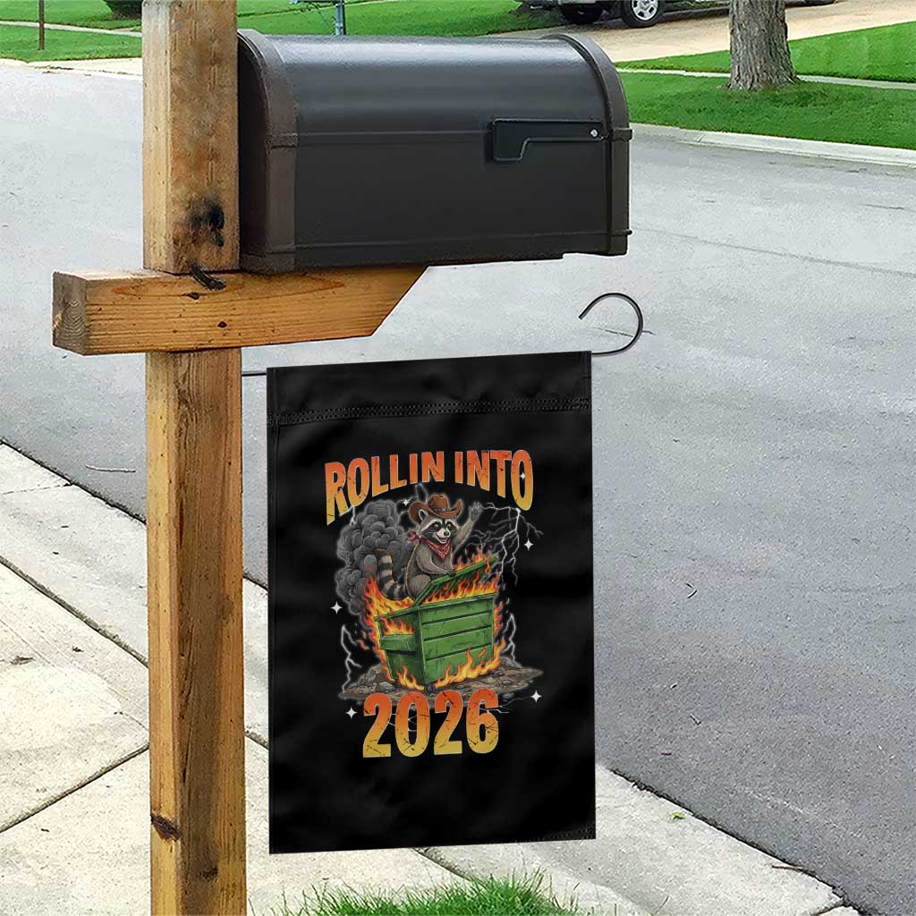 Dumpster Fire Raccoon Meme for Surviving 2025 Garden Flag Rollin Into 2026 Trash Panda Energy - Wonder Print Shop