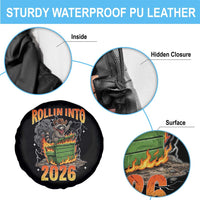 Dumpster Fire Raccoon Meme for Surviving 2025 Spare Tire Cover Rollin Into 2026 Trash Panda Energy - Wonder Print Shop