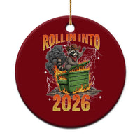 Dumpster Fire Raccoon Meme for Surviving 2025 Ceramic Ornament Rollin Into 2026 Trash Panda Energy - Wonder Print Shop