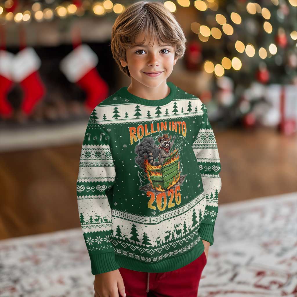 Dumpster Fire Raccoon Meme for Surviving 2025 Ugly Christmas Sweater Rollin Into 2026 Trash Panda Energy - Wonder Print Shop