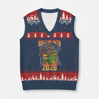 Dumpster Fire Raccoon Meme for Surviving 2025 V-Neck Knit Sweater Vest Rollin Into 2026 Trash Panda Energy - Wonder Print Shop