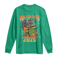 Dumpster Fire Raccoon Meme for Surviving 2025 Long Sleeve Shirt Rollin Into 2026 Trash Panda Energy - Wonder Print Shop