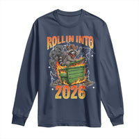Dumpster Fire Raccoon Meme for Surviving 2025 Long Sleeve Shirt Rollin Into 2026 Trash Panda Energy - Wonder Print Shop