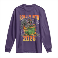 Dumpster Fire Raccoon Meme for Surviving 2025 Long Sleeve Shirt Rollin Into 2026 Trash Panda Energy - Wonder Print Shop