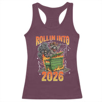 Dumpster Fire Raccoon Meme for Surviving 2025 Racerback Tank Top Rollin Into 2026 Trash Panda Energy - Wonder Print Shop