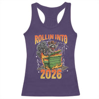 Dumpster Fire Raccoon Meme for Surviving 2025 Racerback Tank Top Rollin Into 2026 Trash Panda Energy - Wonder Print Shop