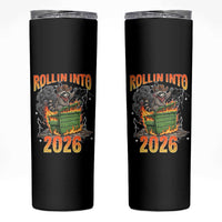 Dumpster Fire Raccoon Meme for Surviving 2025 Skinny Tumbler Rollin Into 2026 Trash Panda Energy - Wonder Print Shop
