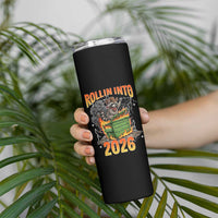 Dumpster Fire Raccoon Meme for Surviving 2025 Skinny Tumbler Rollin Into 2026 Trash Panda Energy - Wonder Print Shop