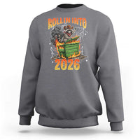 Dumpster Fire Raccoon Meme for Surviving 2025 Sweatshirt Rollin Into 2026 Trash Panda Energy - Wonder Print Shop
