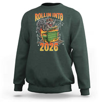 Dumpster Fire Raccoon Meme for Surviving 2025 Sweatshirt Rollin Into 2026 Trash Panda Energy - Wonder Print Shop