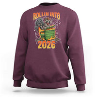 Dumpster Fire Raccoon Meme for Surviving 2025 Sweatshirt Rollin Into 2026 Trash Panda Energy - Wonder Print Shop