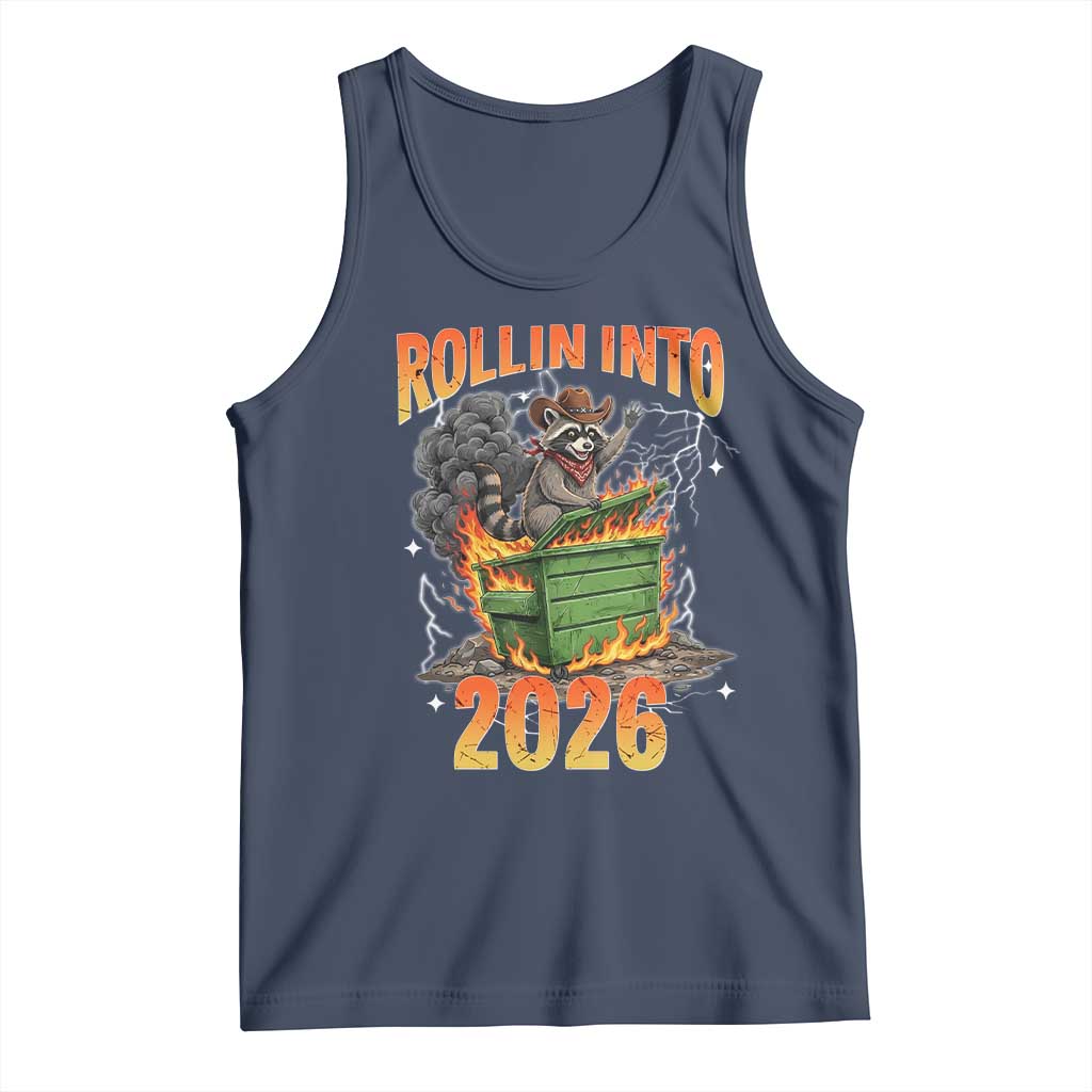 Dumpster Fire Raccoon Meme for Surviving 2025 Tank Top Rollin Into 2026 Trash Panda Energy - Wonder Print Shop