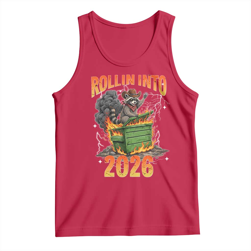 Dumpster Fire Raccoon Meme for Surviving 2025 Tank Top Rollin Into 2026 Trash Panda Energy - Wonder Print Shop