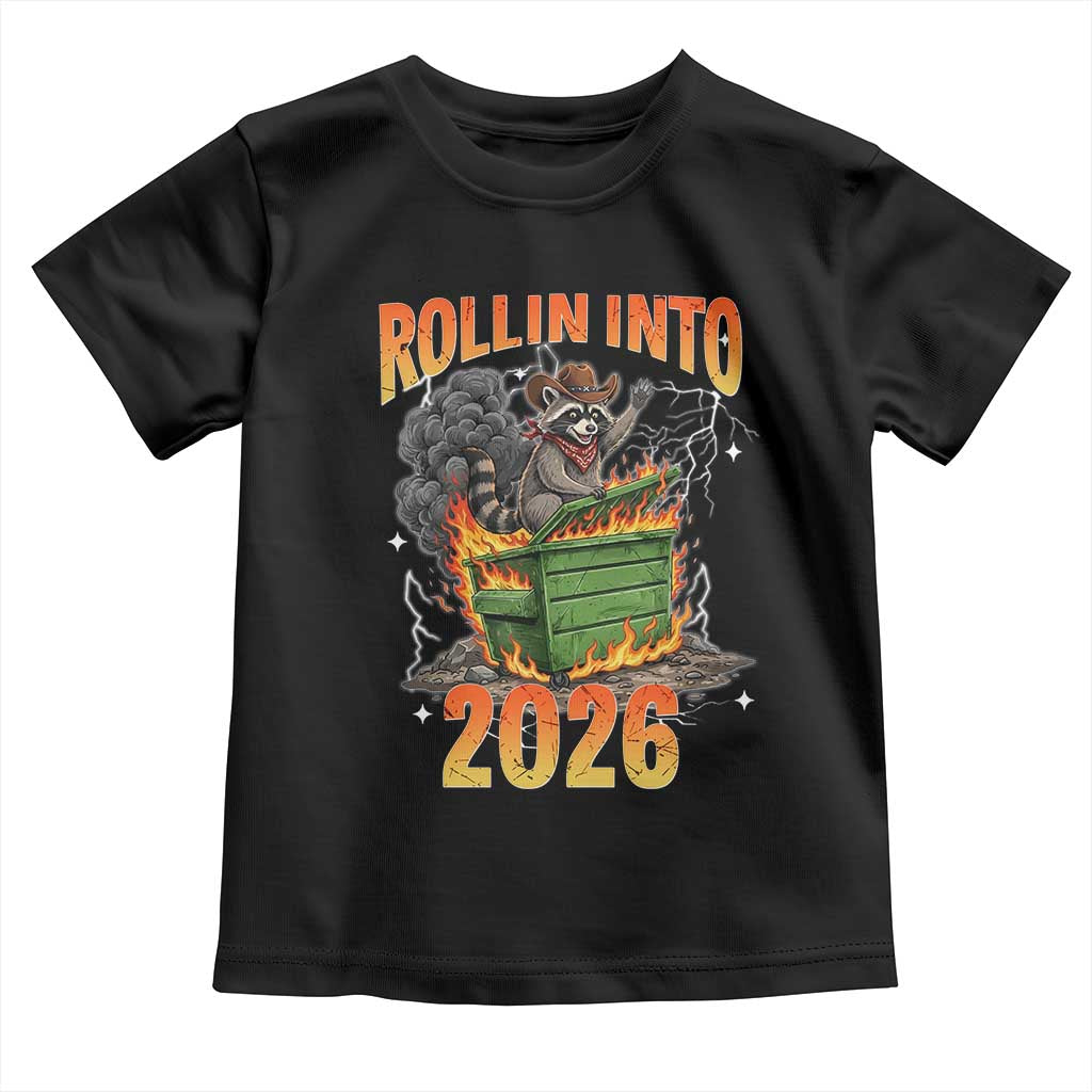 Dumpster Fire Raccoon Meme for Surviving 2025 Toddler T Shirt Rollin Into 2026 Trash Panda Energy - Wonder Print Shop