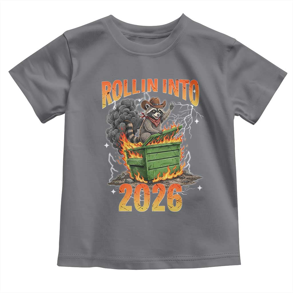 Dumpster Fire Raccoon Meme for Surviving 2025 Toddler T Shirt Rollin Into 2026 Trash Panda Energy - Wonder Print Shop