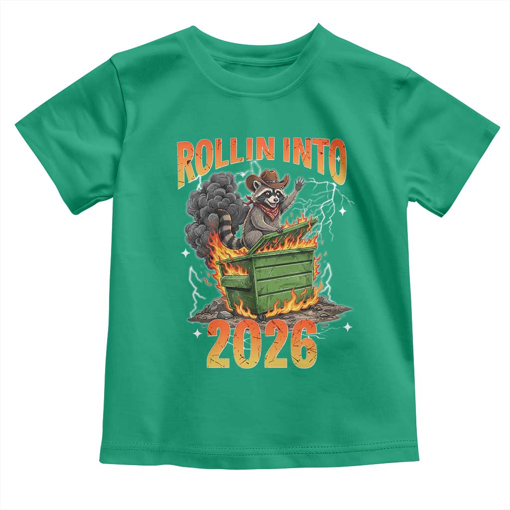 Dumpster Fire Raccoon Meme for Surviving 2025 Toddler T Shirt Rollin Into 2026 Trash Panda Energy - Wonder Print Shop