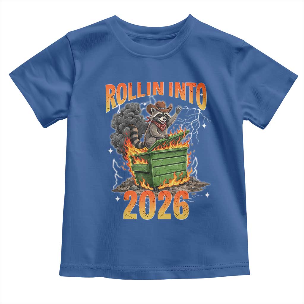 Dumpster Fire Raccoon Meme for Surviving 2025 Toddler T Shirt Rollin Into 2026 Trash Panda Energy - Wonder Print Shop
