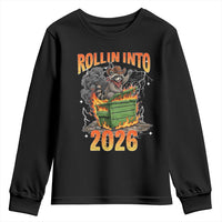 Dumpster Fire Raccoon Meme for Surviving 2025 Youth Sweatshirt Rollin Into 2026 Trash Panda Energy - Wonder Print Shop