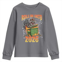 Dumpster Fire Raccoon Meme for Surviving 2025 Youth Sweatshirt Rollin Into 2026 Trash Panda Energy - Wonder Print Shop