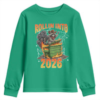 Dumpster Fire Raccoon Meme for Surviving 2025 Youth Sweatshirt Rollin Into 2026 Trash Panda Energy - Wonder Print Shop