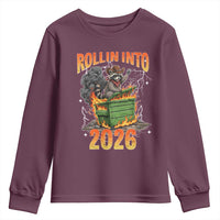 Dumpster Fire Raccoon Meme for Surviving 2025 Youth Sweatshirt Rollin Into 2026 Trash Panda Energy - Wonder Print Shop