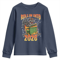 Dumpster Fire Raccoon Meme for Surviving 2025 Youth Sweatshirt Rollin Into 2026 Trash Panda Energy - Wonder Print Shop