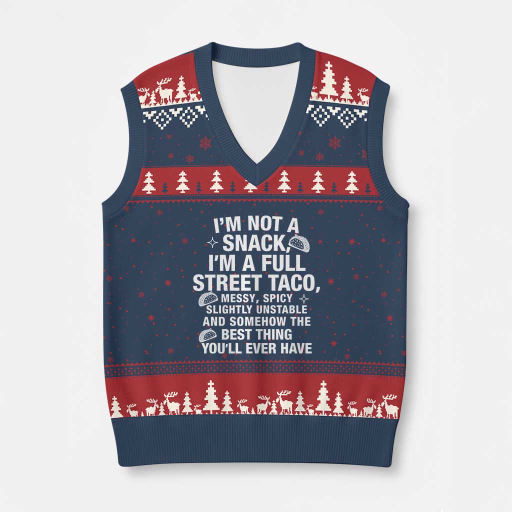 I’m a Full Street Taco V-Neck Knit Sweater Vest Funny Hot Mess Icons Foodie Flirts Meme - Wonder Print Shop