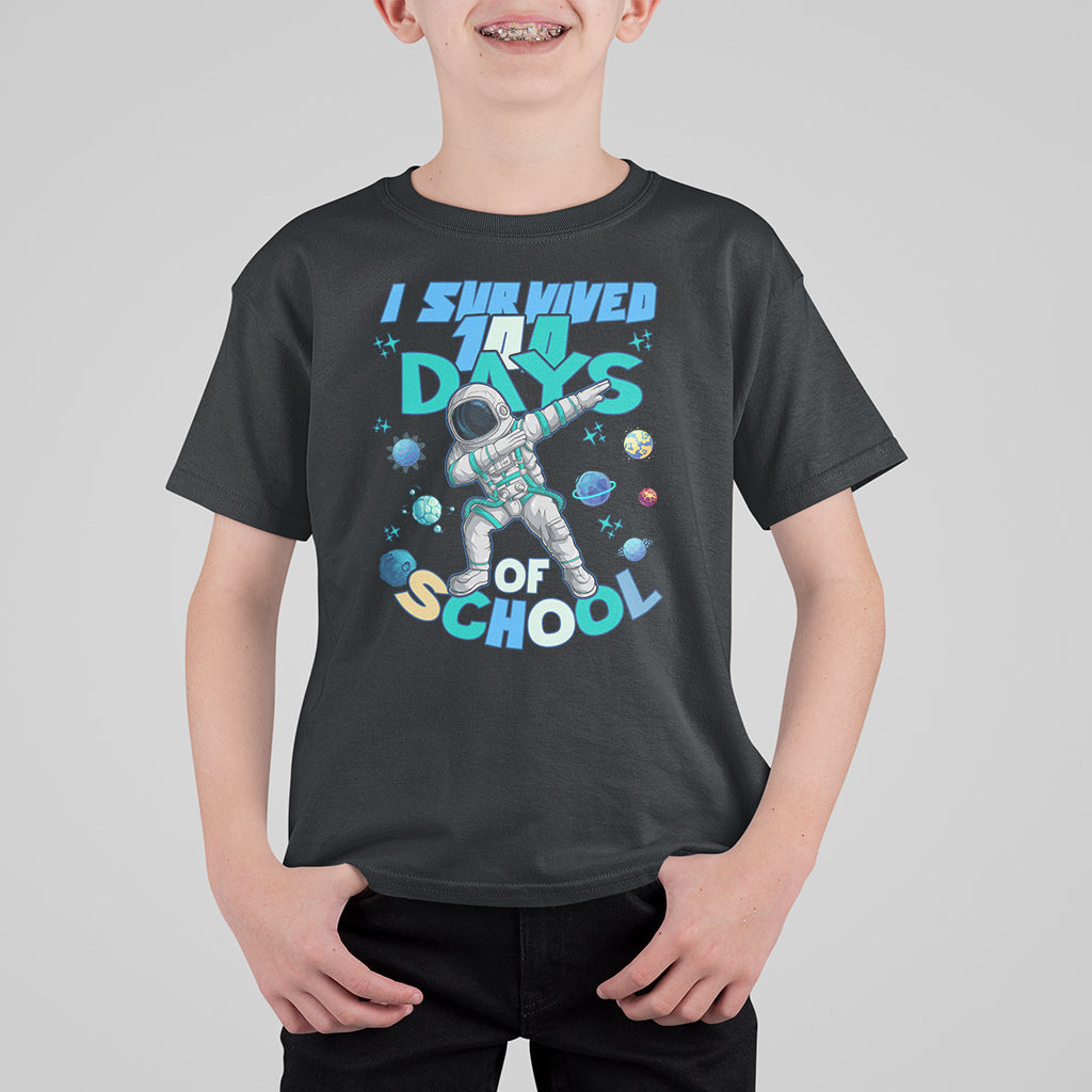 100 Days of School Astronaut T Shirt For Kid Outer Space Dabbing I Survived - Wonder Print Shop