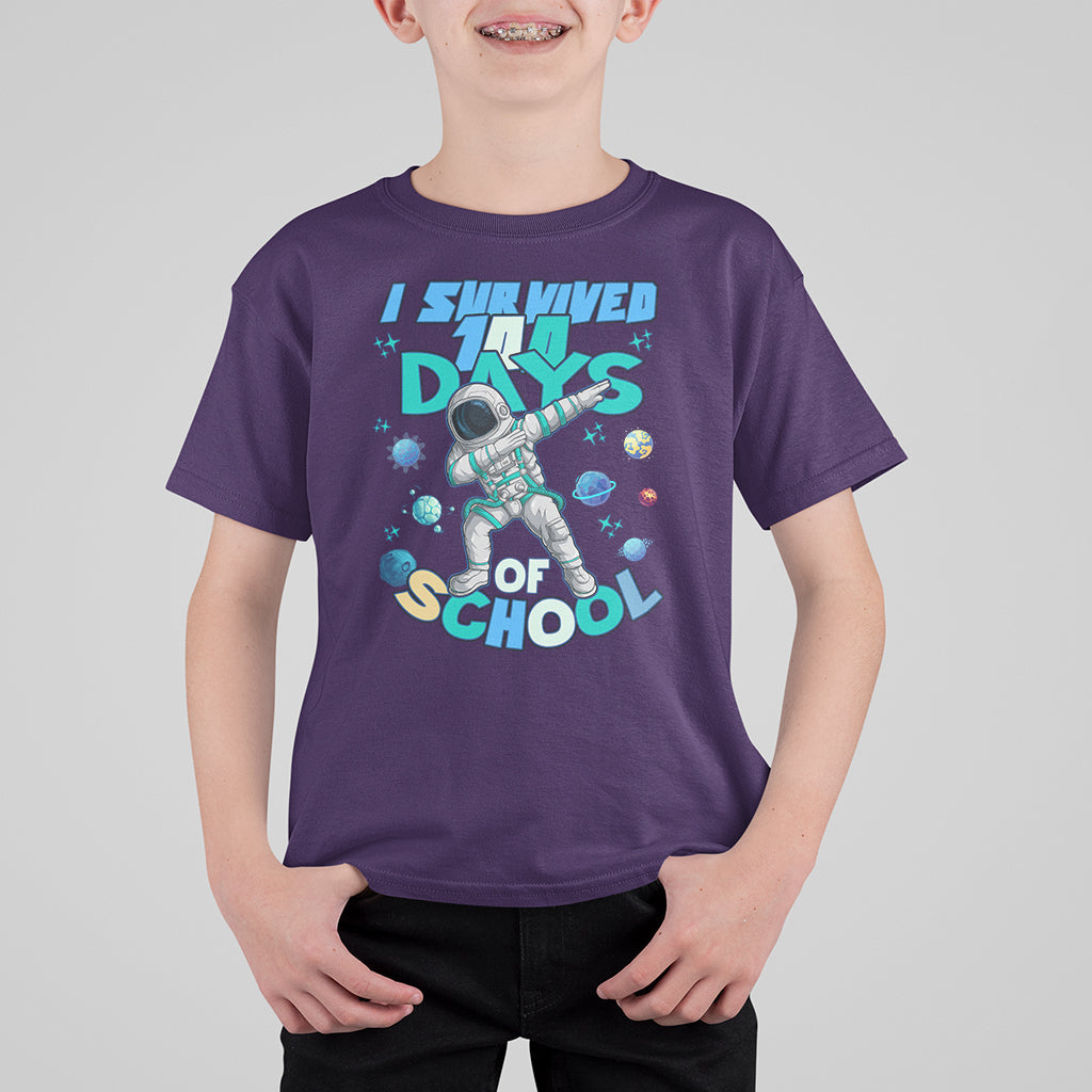 100 Days of School Astronaut T Shirt For Kid Outer Space Dabbing I Survived - Wonder Print Shop