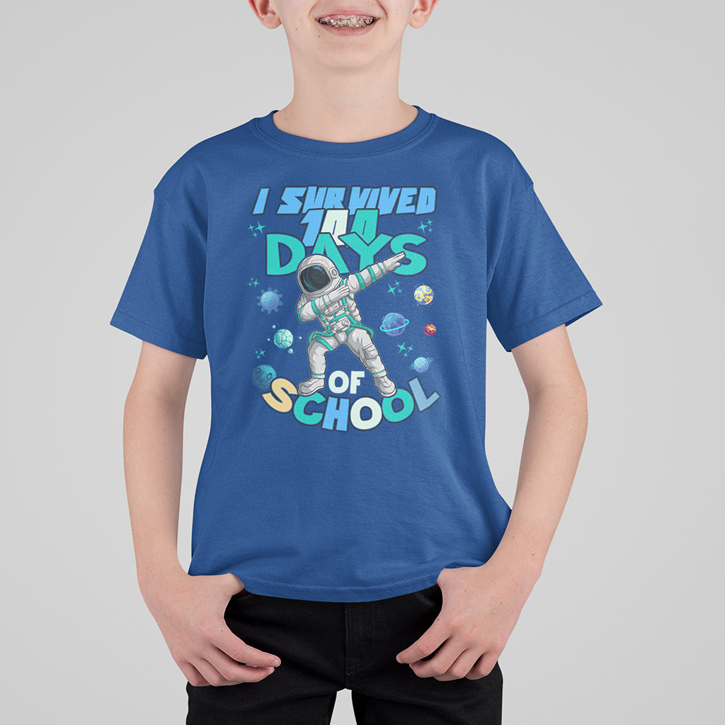 100 Days of School Astronaut T Shirt For Kid Outer Space Dabbing I Survived - Wonder Print Shop