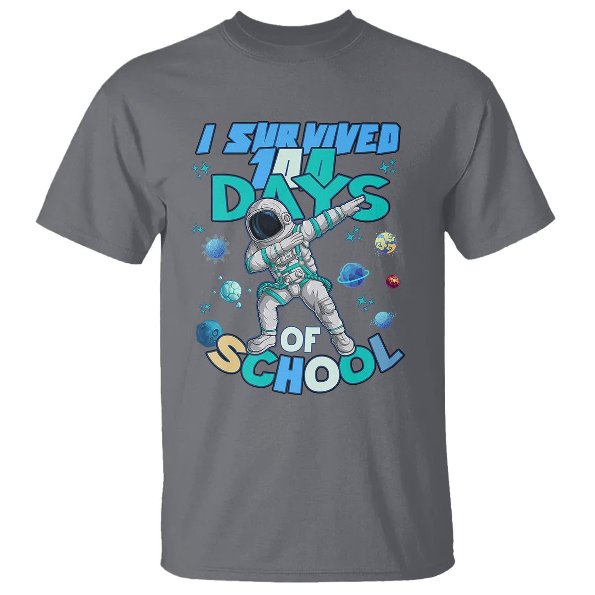 100 Days of School Astronaut T Shirt Outer Space Dabbing I Survived - Wonder Print Shop
