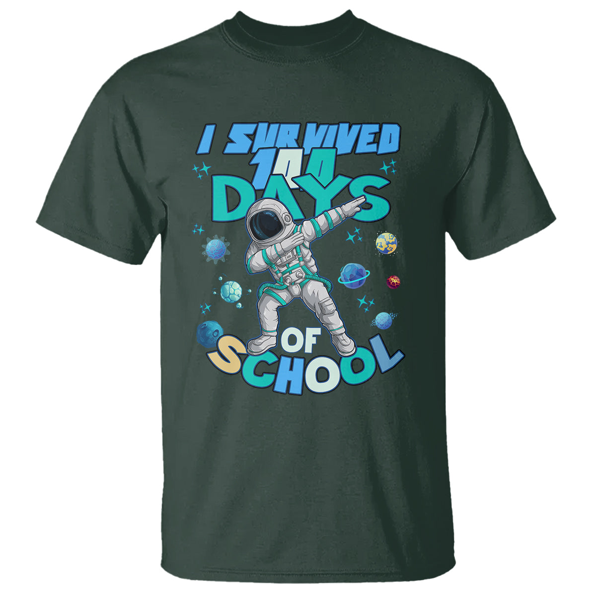 100 Days of School Astronaut T Shirt Outer Space Dabbing I Survived - Wonder Print Shop