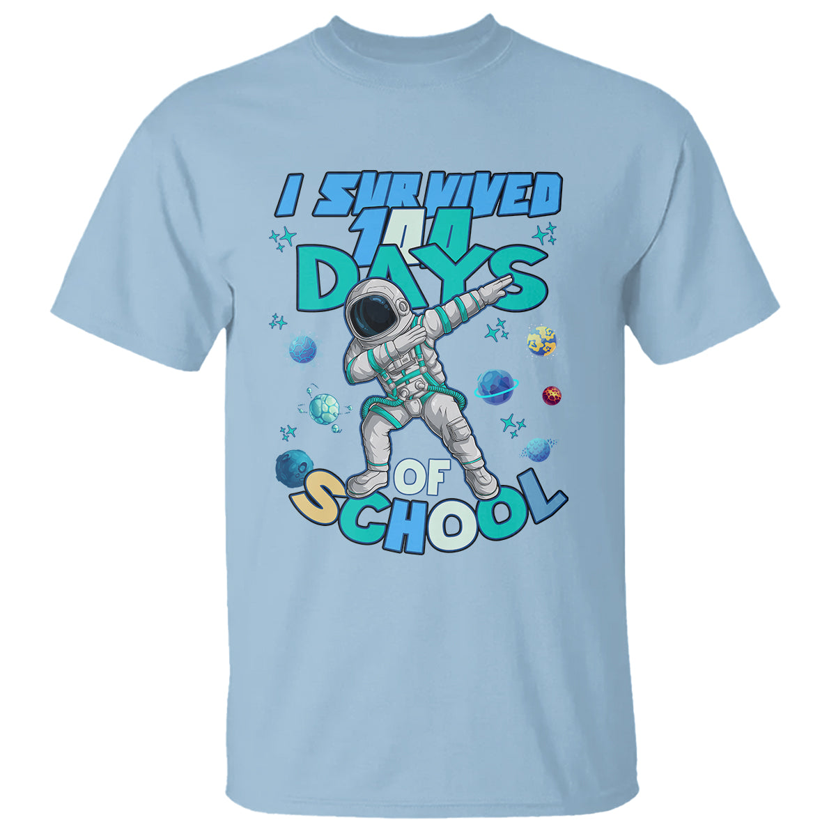 100 Days of School Astronaut T Shirt Outer Space Dabbing I Survived - Wonder Print Shop