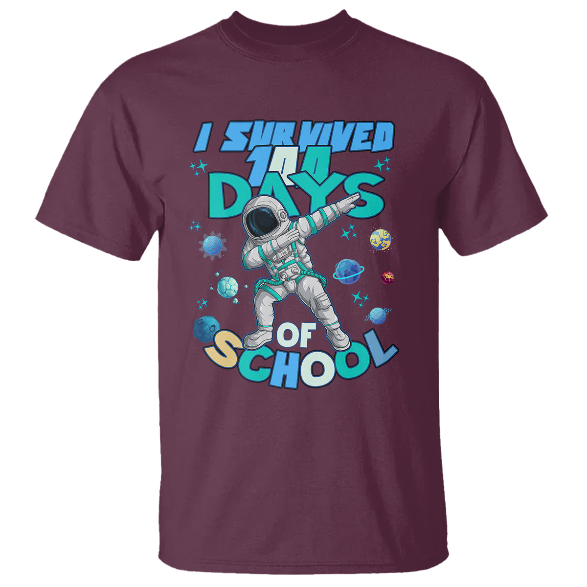 100 Days of School Astronaut T Shirt Outer Space Dabbing I Survived - Wonder Print Shop