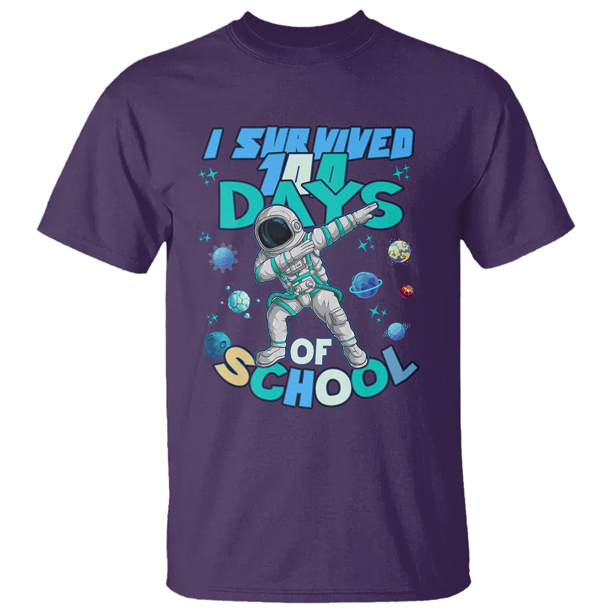 100 Days of School Astronaut T Shirt Outer Space Dabbing I Survived - Wonder Print Shop