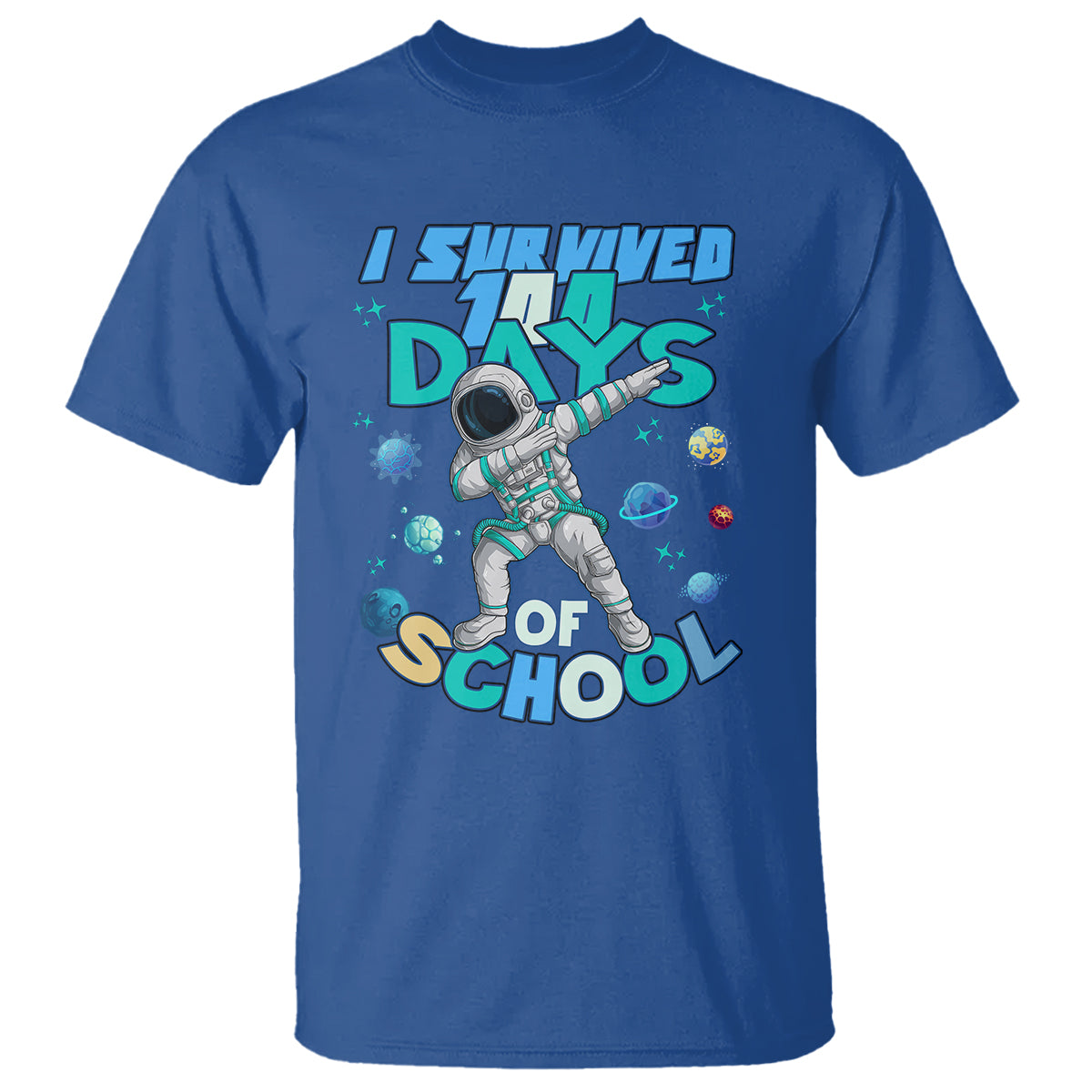 100 Days of School Astronaut T Shirt Outer Space Dabbing I Survived - Wonder Print Shop
