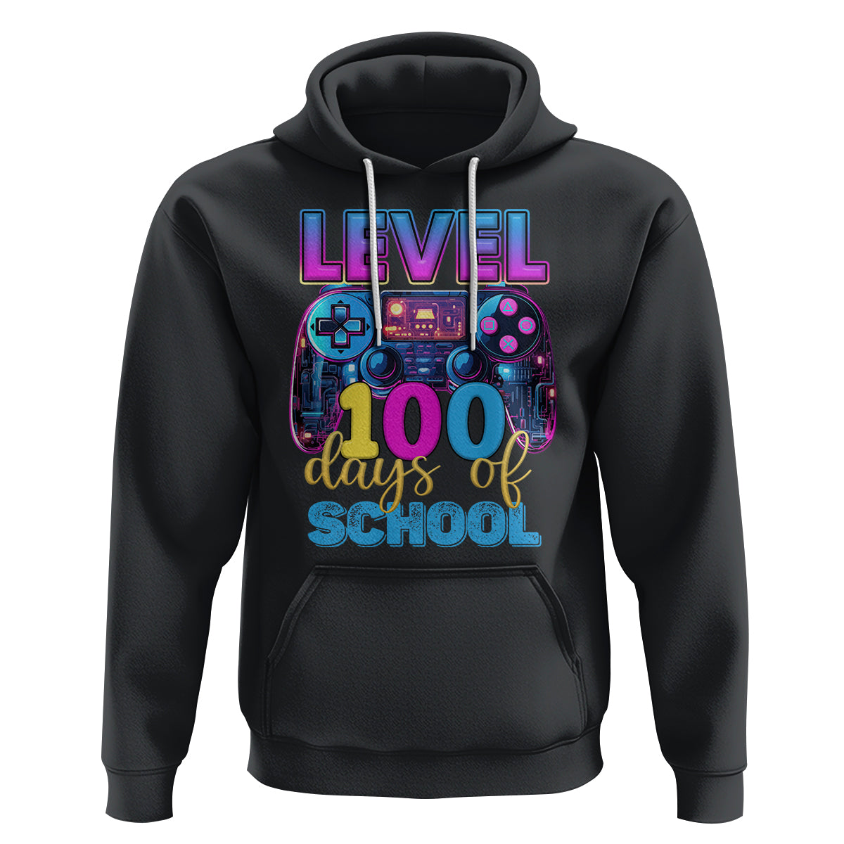 100 Days of School Gamer Hoodie Level 100 Unlocked Neon Game Controller - Wonder Print Shop