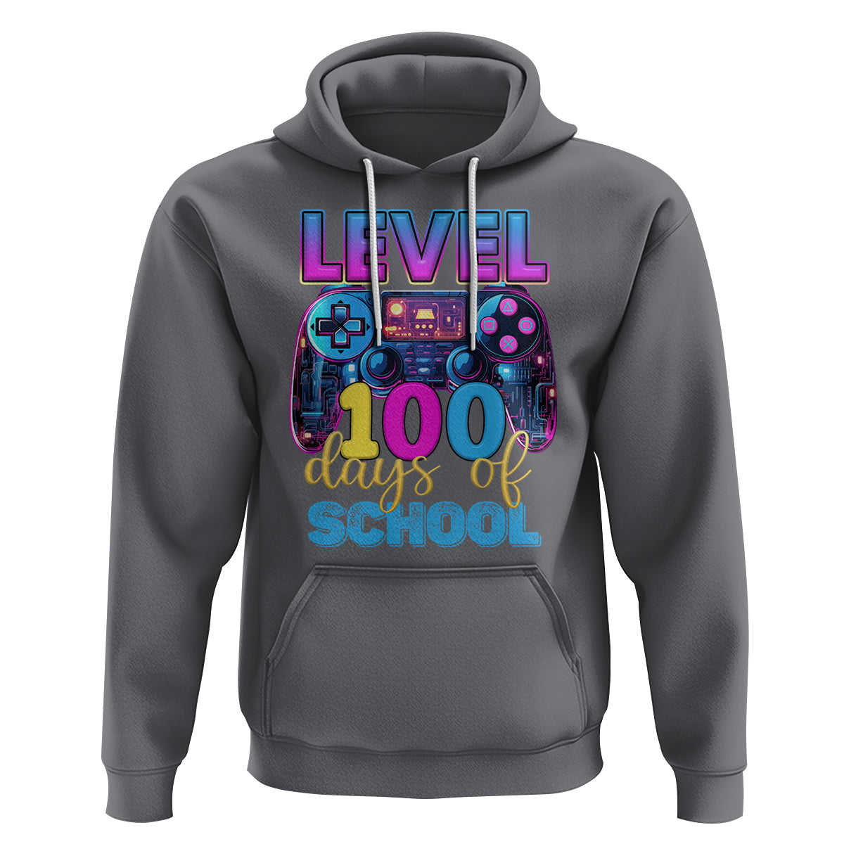 100 Days of School Gamer Hoodie Level 100 Unlocked Neon Game Controller - Wonder Print Shop