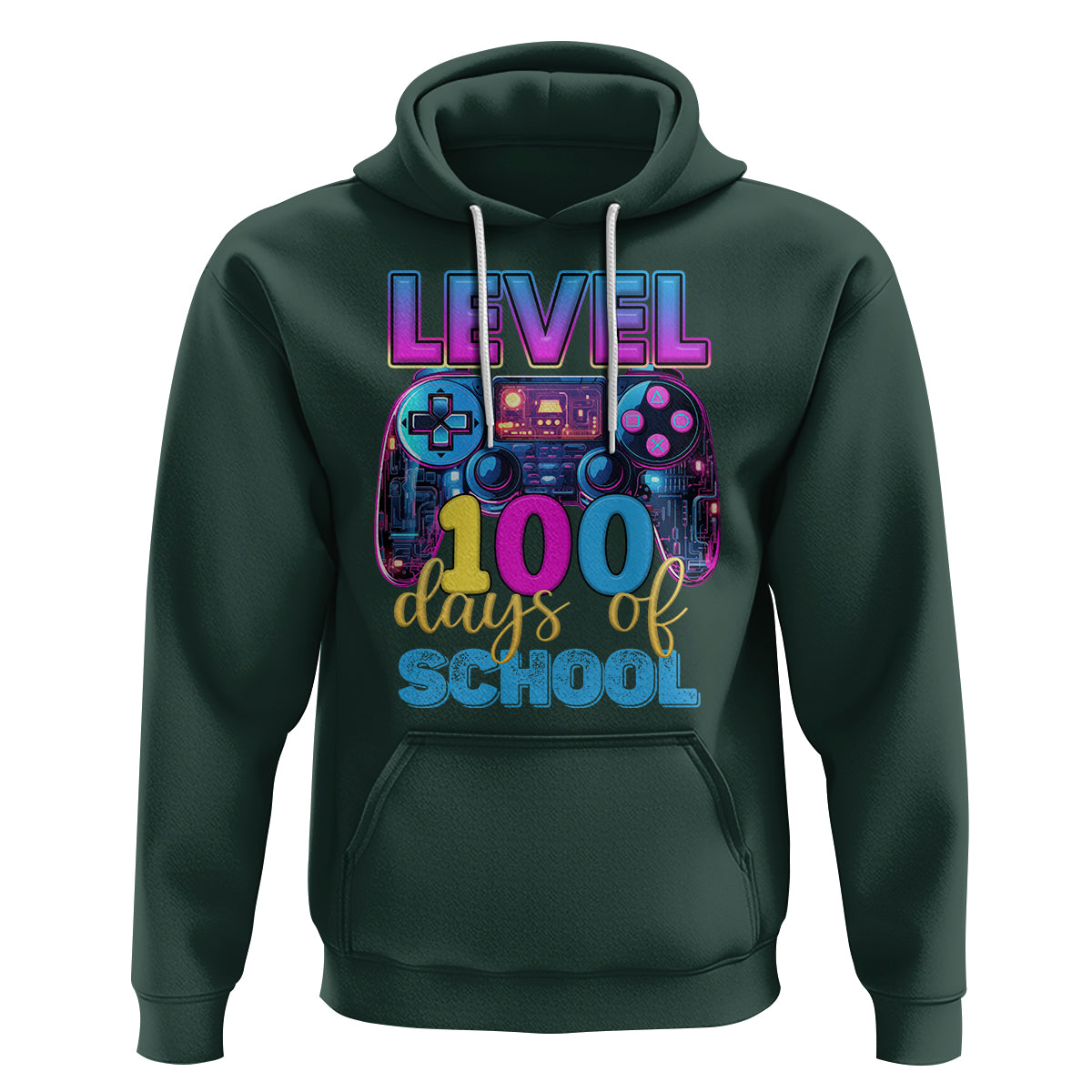 100 Days of School Gamer Hoodie Level 100 Unlocked Neon Game Controller - Wonder Print Shop
