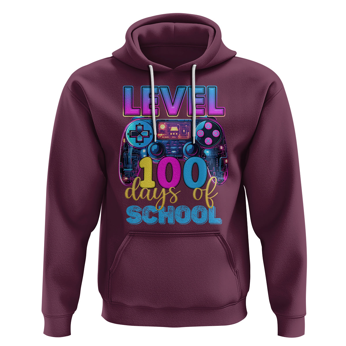 100 Days of School Gamer Hoodie Level 100 Unlocked Neon Game Controller - Wonder Print Shop